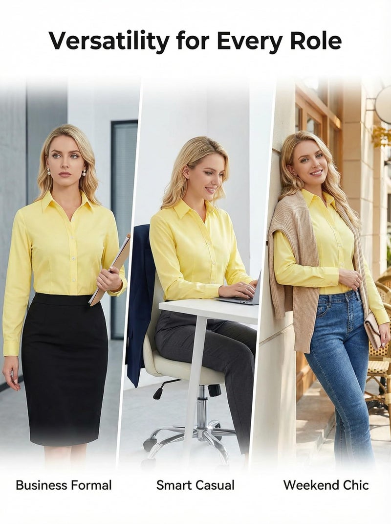 Beninos Women's Formal Work Wear Simple Shirt (225 Yellow, S) - Image 5